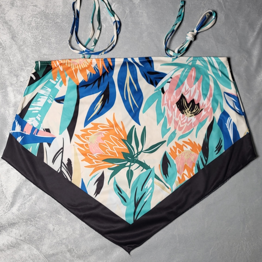 Zara Multicolor Floral Halter Scarf Top — Teal, Pink & Orange Accents